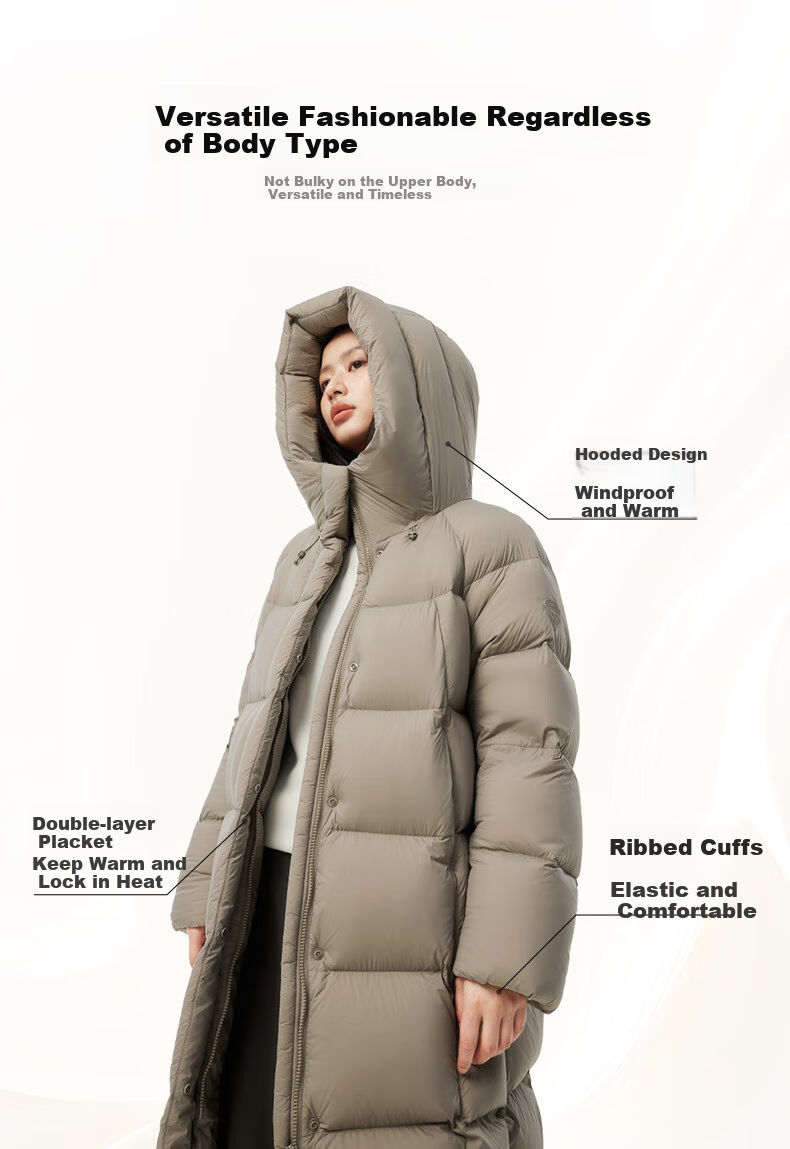 Tanboer Women's Mid-Length down Jacket, Fashionable Casual Versatile Warm Thick Hooded Puffer Coat 530780D Pine Brown 160 8