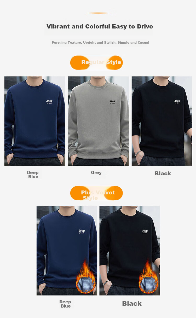 JEEP SPIRIT Men's Sweatshirt, Spring Top, Printed Undershirt, Loose Long-Sleeve T-Shirt, Black, Size M 4