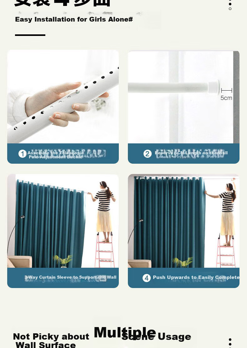 Shuixingjiafang No-Drill Blackout Curtains for Bedroom, High Light Blocking Fabric with Rod Set, Bay Window Sunshade, 3.6x2.7m, Beige 4