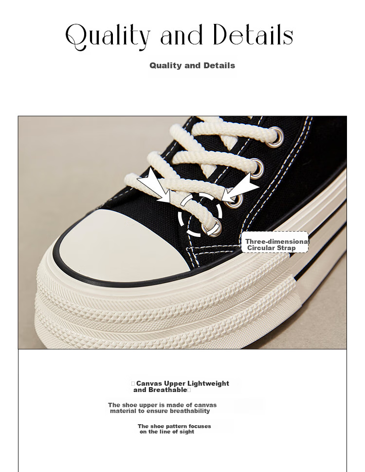 ZHR Canvas Shoes for Women, Classic Thick-Soled High-Top Casual Shoes, Lightweight Breathable Round-Toe Women's Shoes, CS32, Black, Size 37 5