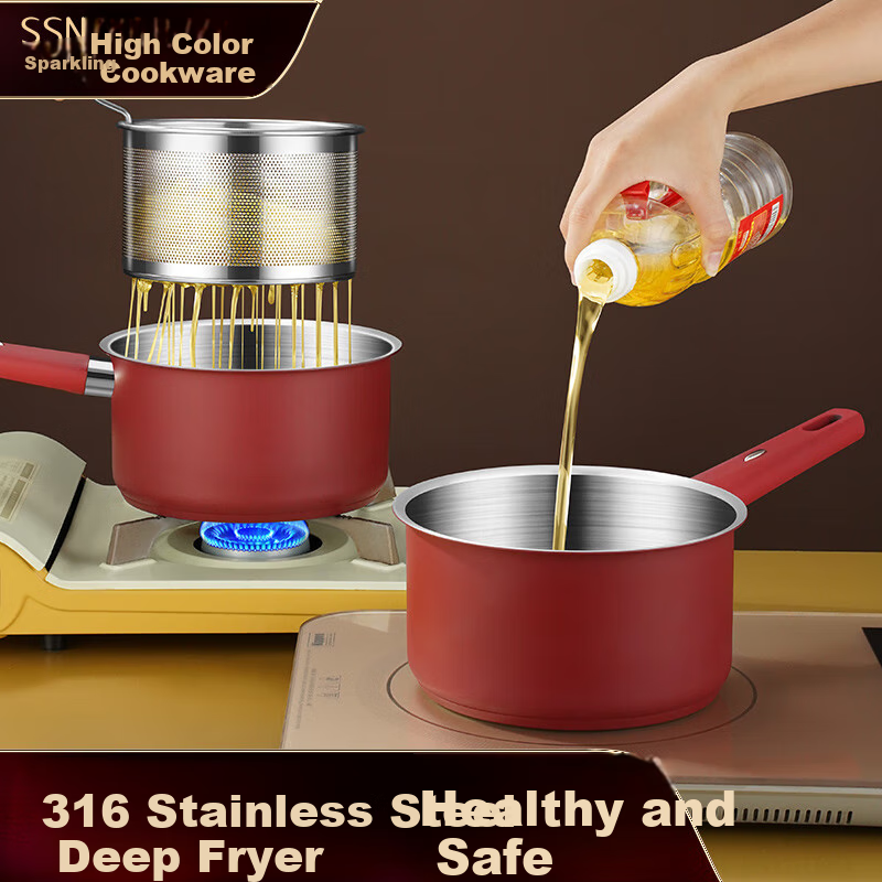 SSN Frying Pan, 316 Stainless Steel, Specially Designed for Frying, Household Small Frying Pan, for Frying French Fries And Chicken Wings, Gas Stove Compatible Deep Fryer 2