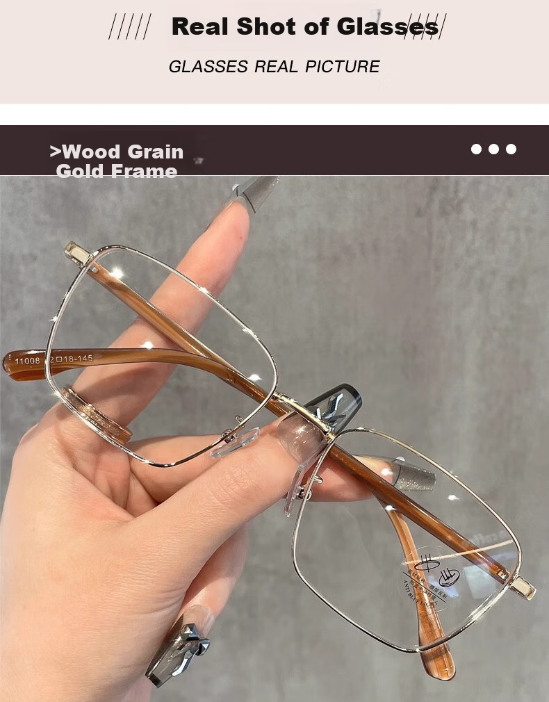 Cuntiandaofu Blue Light Blocking Glasses, Non-Prescription Glasses, Anti-Radiation Glasses, Ultra-Light Retro Square Frame High-End Glasses, Wood Grain Gold Frame 11