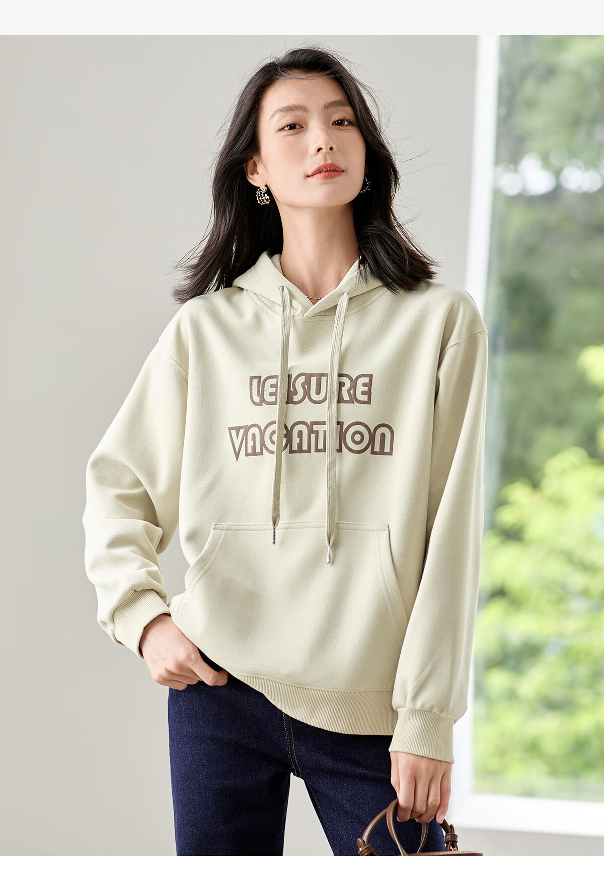 Chushen Spring And Autumn Women's Hoodie, Wilderness Maillard Hooded Drawstring Letter Print Casual Long-Sleeve Top S143W1007 3