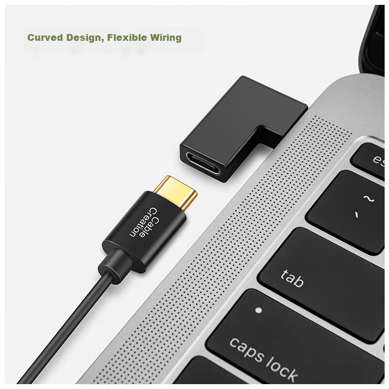 一绳CABLE CREATION CC0840 Type-c公对母转换头 弯头90度 usb-c直通头转换器type-c转接头延长线10G传输