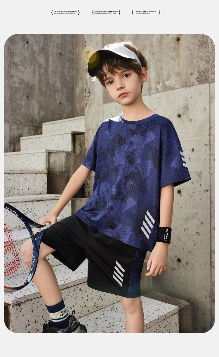 ASK JUNIOR Children's Clothing Set, Boys' Summer Thin Breathable Short-Sleeve T-Shirt And Shorts, Sports Running Two-Piece Set, Tennis Outfit 29