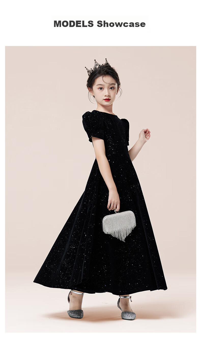 Yinuofang Children's Formal Long Dress, Wine Red Color, Children's Day Performance Costume, Princess Dress, Wine Red Puff Sleeves, Size 150 6