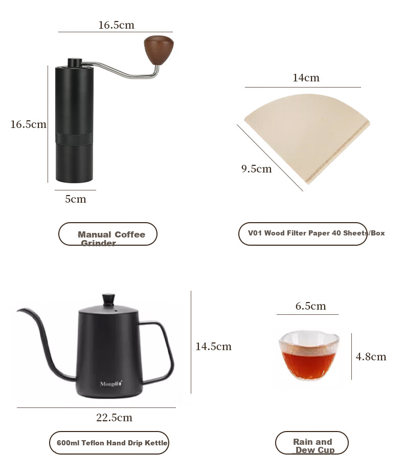 Mongdio Pour-Over Coffee Maker Set with Stainless Steel Grinder, Filter Cup, Coffee Filters, Pour-Over Kettle, Sharing Pot, 7-Piece Set 15