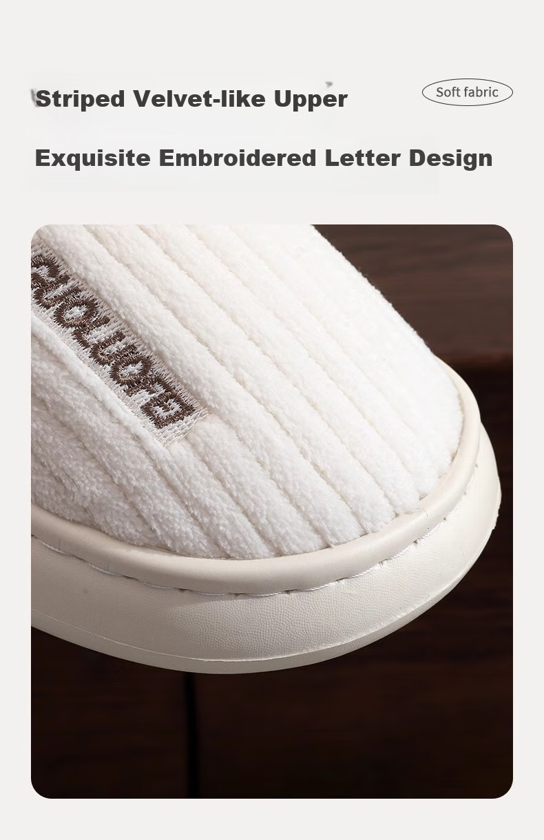 GUOLUOFEI Striped Cotton Slippers for Men And Women, Couples' Indoor Non-Slip Plush Warm Thick-Soled Slippers, Khaki, Size 36-37 2