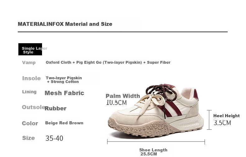 ZHR Casual Shoes for Women, Retro Sports Women's Shoes, Thick-Soled Heightening Versatile Dexun Shoes for Women, QS27, Beige-Red, Size 40 9