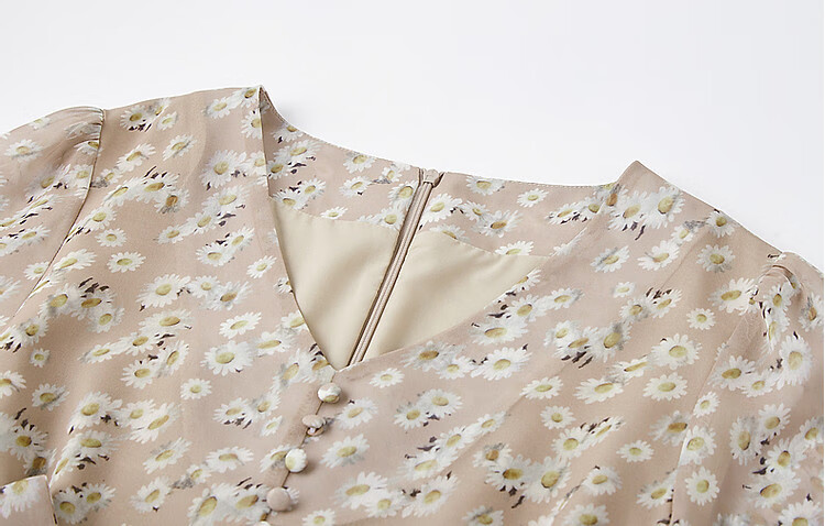 Dme [Xiao Zhi Ju Print Chiffon Dress], Spring And Autumn V-Neck Waist-Cinching Puff Sleeve Midi Dress for Wome 7