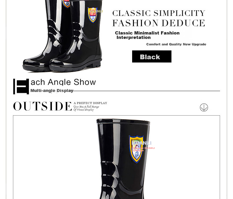 Warrior Women's Fashionable Adult Rain Boots, Waterproof Shoes, Rubber Shoes, Overshoes, Water Boots HXL63-B, Shibanjia High-Top, Size 38 20