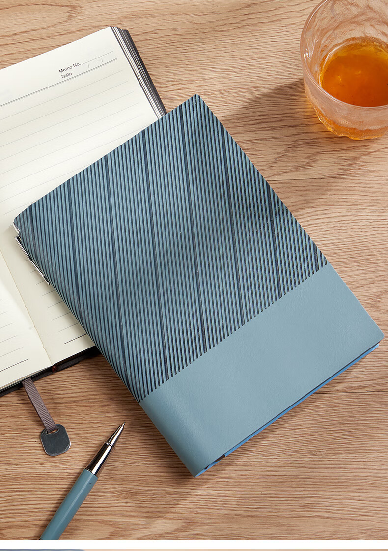 Jinyi Twill Notebook with Sprayed Edge, Thickened Leather Cover, Soft Leather Bookmark, Exquisite New Simple Artistic Journal, Large Size B5 Twill Sprayed Edge - Smog Blue (180 Sheets) 7