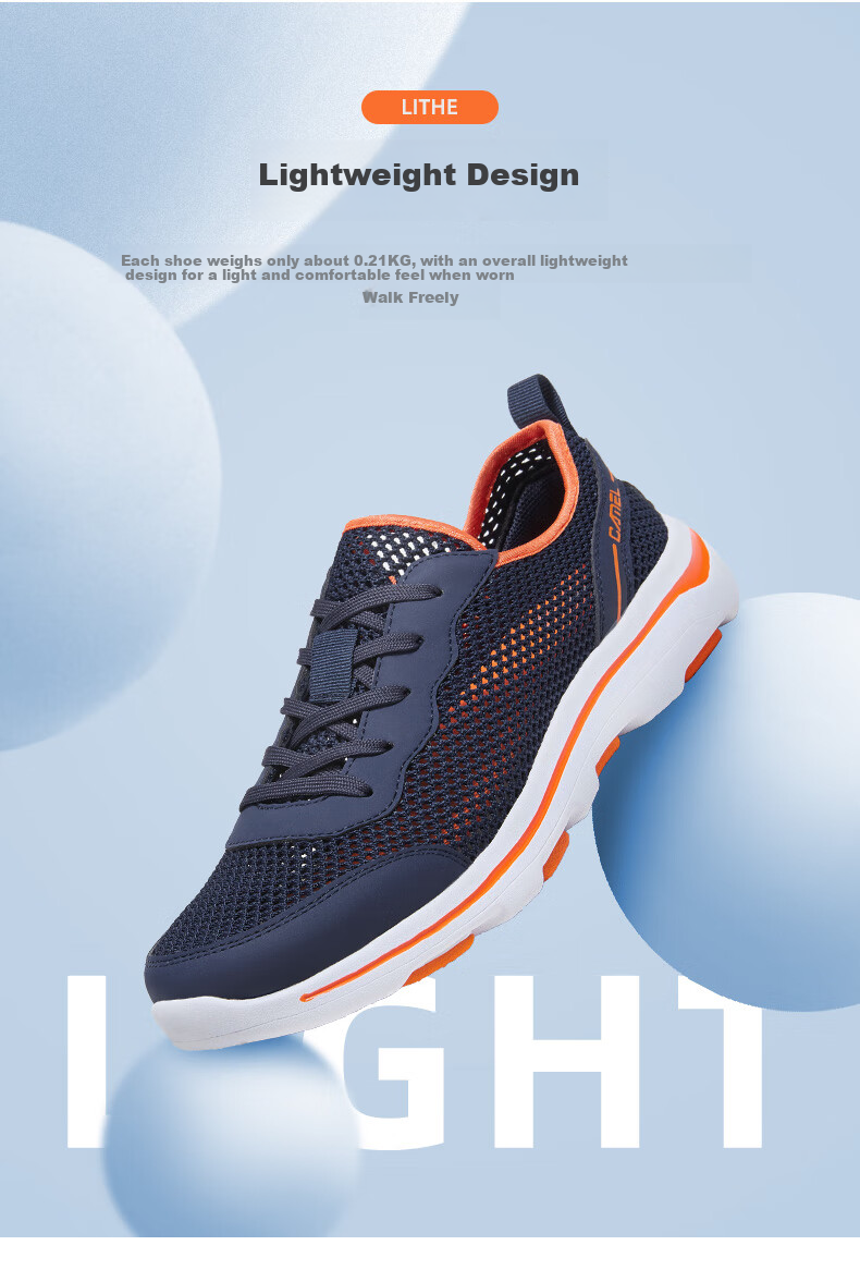 CAMEL Summer Mesh Breathable Lightweight Flexible Casual Walking Shoes for Men Father's Day G16M739038 Gray Size 42 4