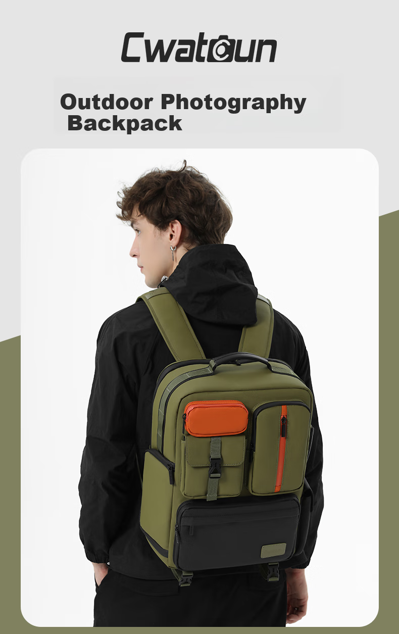 CWATCUN Camera Backpack, Large Capacity Multifunctional Travel Bag for Photography, Suitable for Canon Nikon Sony Fuji Cameras 2