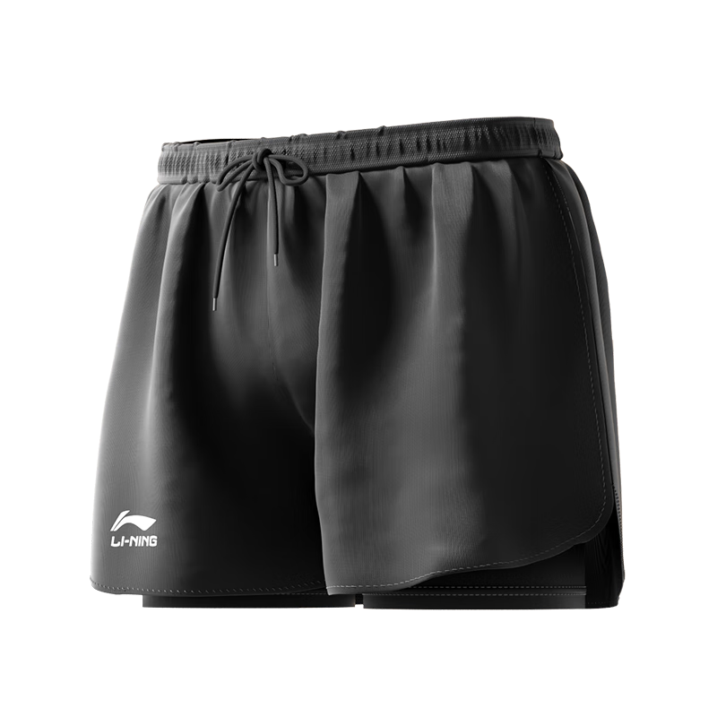 Li-Ning Swimming Trunks for Men, Anti-Embarrassment Loose-Fitting Boxer Shorts, Double-Layer Beach Swim Shorts, Hot Spring And Seaside Vacation Swimwear, Black, Size M