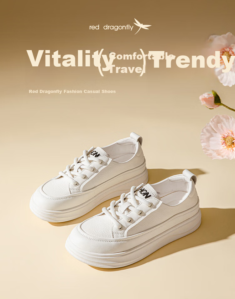 RED DRAGONFLY Women's Shoes, 2026 Autumn White Sneakers, Thick-Soled Heightening Versatile Casual Lightweight WPB15049, Apricot Color, Size 40 1