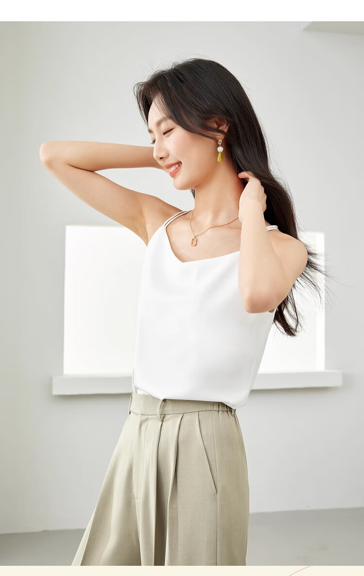 GUJIN Ice Silk Satin Women's Camisole Tank Top Sleeveless Backless Base Layer Versatile Blazer Top Champagne XL 11
