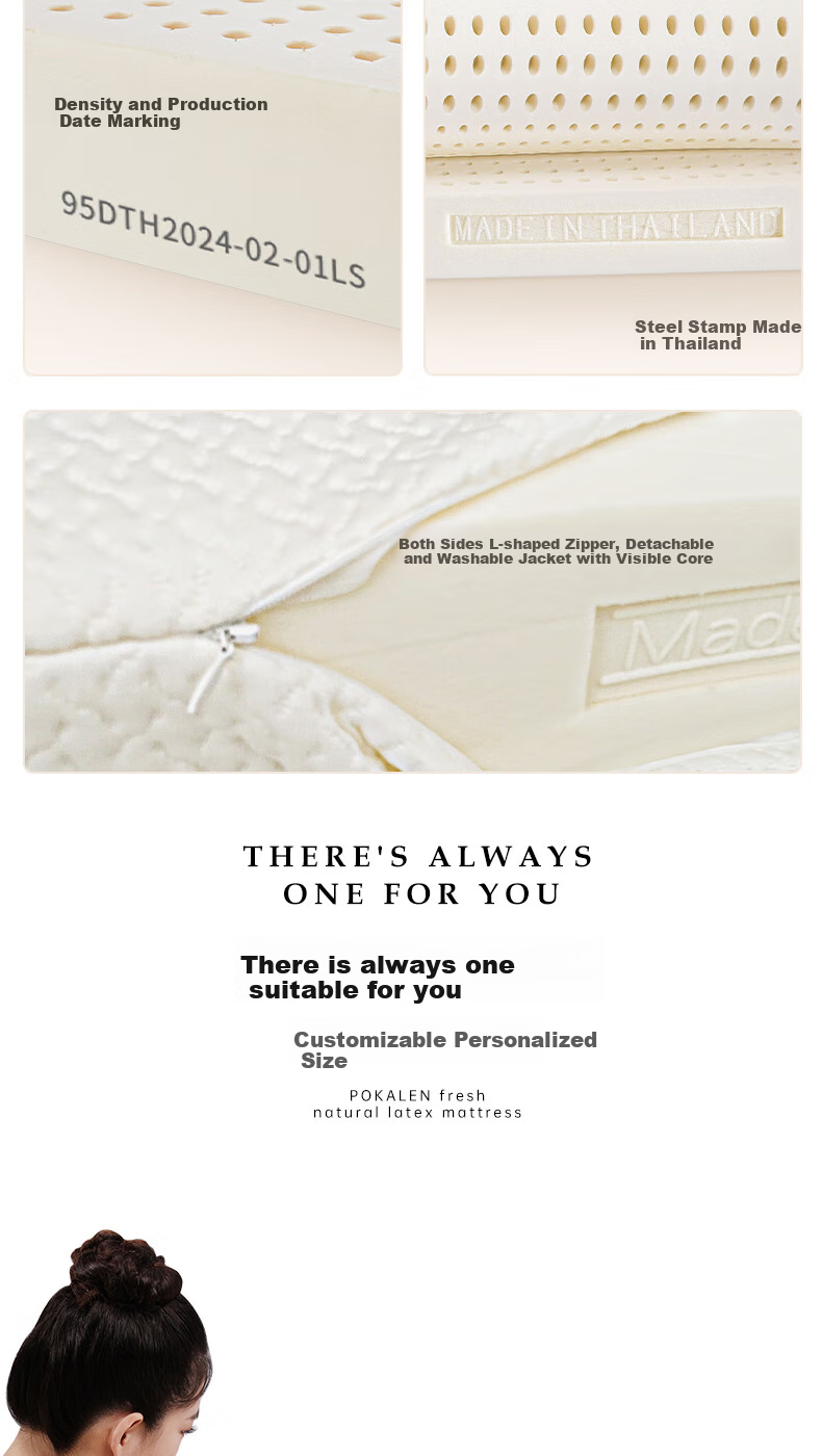 POKALEN Thai Natural Latex Mattress, Made in Thailand, Original Import, 95% Pure Natural High Content 17
