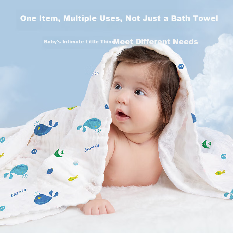 Mianzhirun Baby Muslin Bath Towel, 6-Layer Class A Pure Cotton, Newborn Swaddle Blanket, Bath Towel for Boys And Girls, 105*105cm