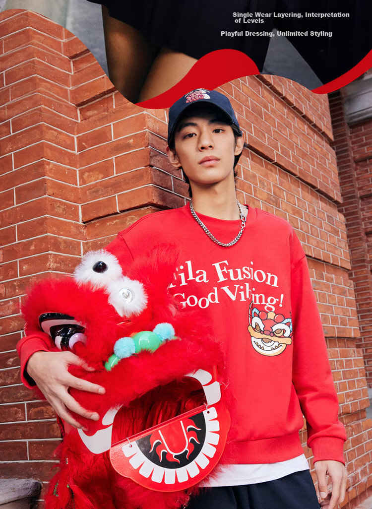 FILA FUSION FILA Trendy Couple's Pullover Hoodie, Autumn And Winter New Year Style, Fashionable Pure Cotton Knitted Top 10