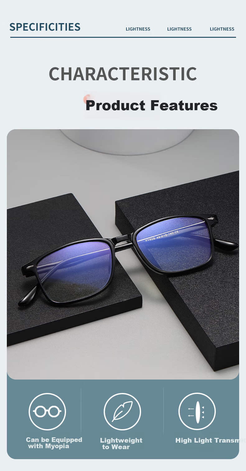 DRATRA Reading Glasses, High-Definition Anti-Blue Light Presbyopic Glasses for Elderly Men And Women, Classic Square Frame, Ultra-Lightweight Portable Comfortable 2