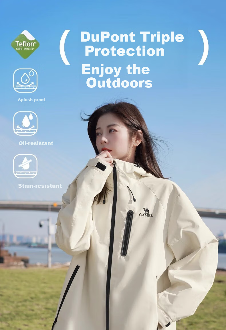 CAMEL Water-Resistant, Windproof, And Breathable Jacket for Men And Women, Loose-Fitting Casual Coat for Autumn M34BS01102 Glacier Gray S 1