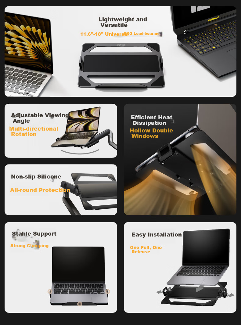 Brateck Beihu Laptop Stand, Monitor Stand Dual Screen, Computer Screen Multi-Screen Extension, Monitor Mechanical Arm One-To Computer Stand E500-2+APE40 2