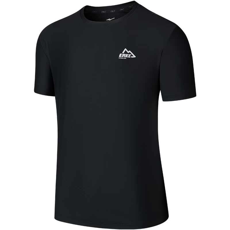 ERKE Men's Summer Outdoor Antibacterial Ice Feel Solid Color Casual Crew Neck T-Shirt Sportswear