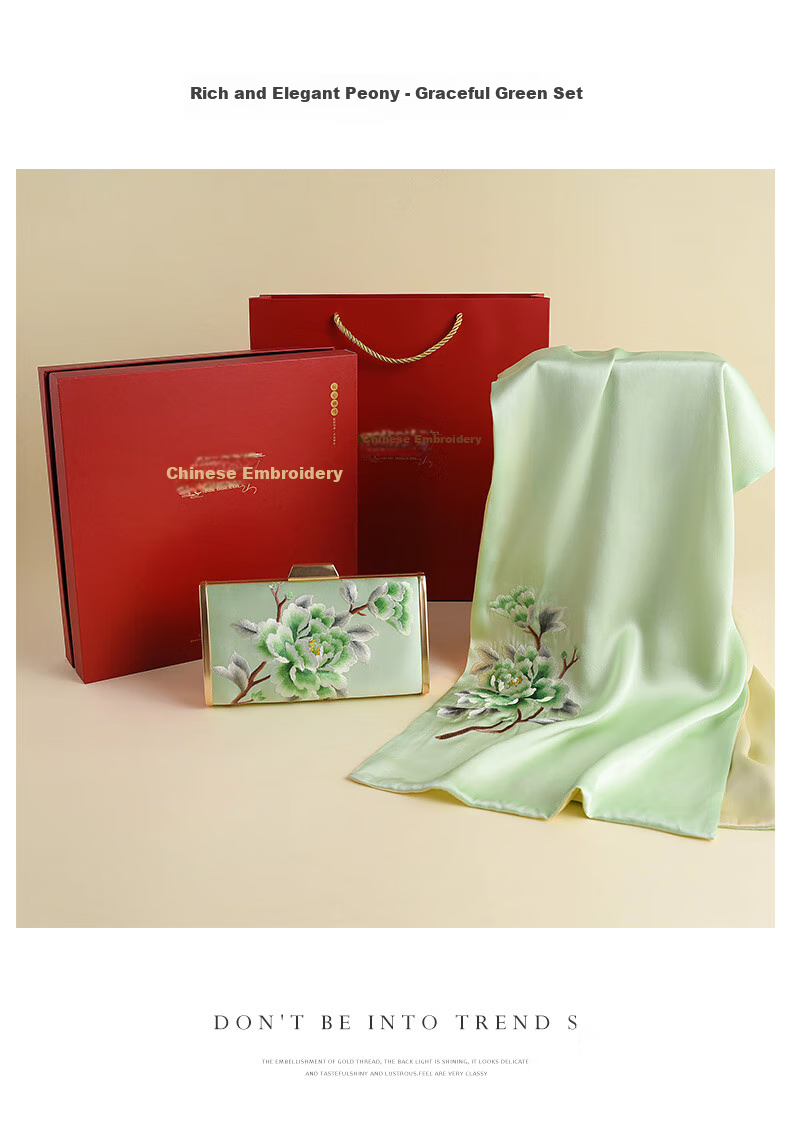 Hangsi Mansion Su Embroidery Silk Scarf Shawl Mulberry Silk Luxury Set Birthday Holiday Gift for Mom - Butterfly Green 21