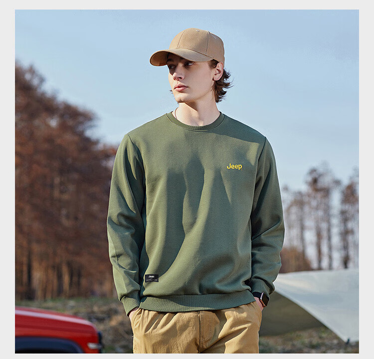 JEEP [Containing Mulberry Silk & Embroidery] Men's Sweatshirt, Solid Color, Loose Fit, Casual Sports T-Shirt, Dark Gray, XL 13
