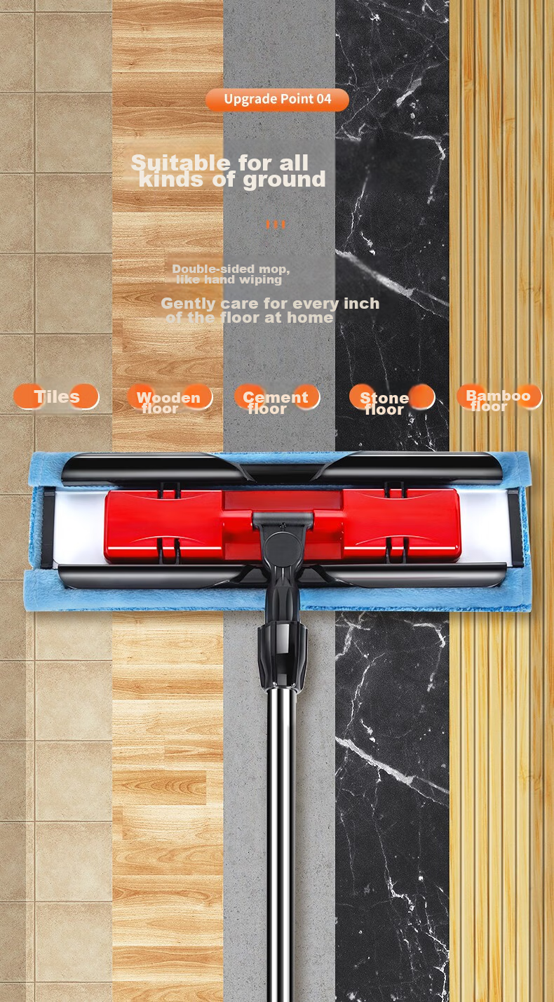 MARYYA Fabric-Encased Flat Mop, 40cm, 4 Mop Pads, Wet And Dry Use, All-In Household Mopping Tool 5