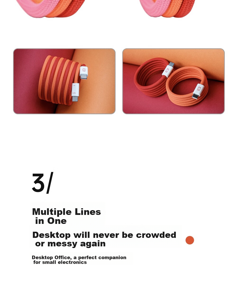 CANDYSIGN MagTie Full Magnetic Cable, 100W USB-C to Apple IPhone 18 Charging Cable, Data Cable, 5A Fast Charging Laptop Cable, Orange Color, 2 Meters Long 2