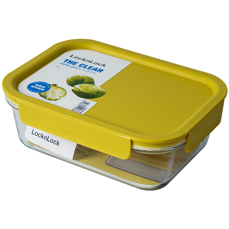 LOCK&LOCK Heat-Resistant Glass Food Container, Microwave-Safe Storage Box, Sealed Refrigerator Lunch Box, LNG526Y_1L