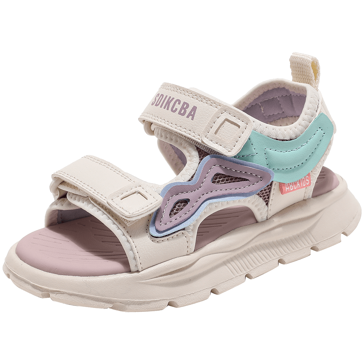 ABC KIDS Summer Girls Versatile Open-Toe Sandals with Velcro Casual Children's Beach Sports Shoes Beige/Purple Size 28