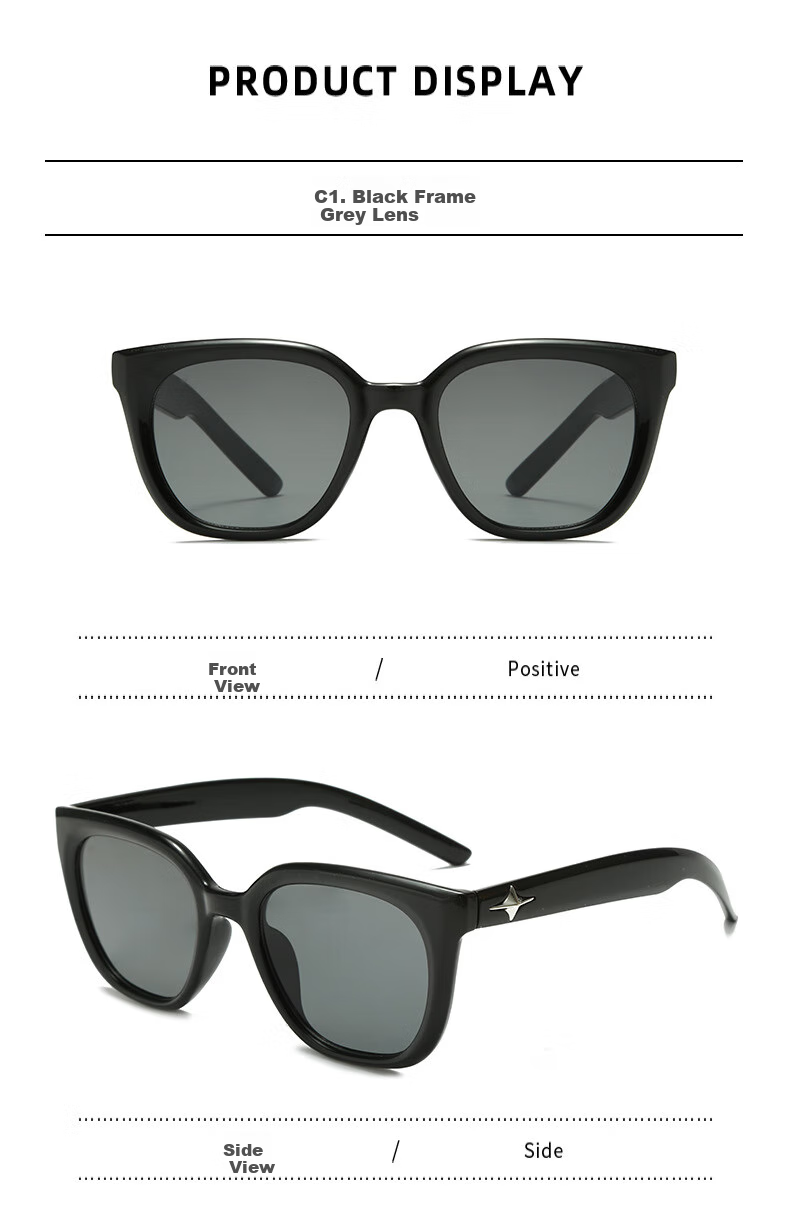 Boshide Sunglasses, Aviator Glasses, Women's Sunglasses, Fashionable Men's Driving Glasses, Star Style Black Frame with Gray Lenses 10