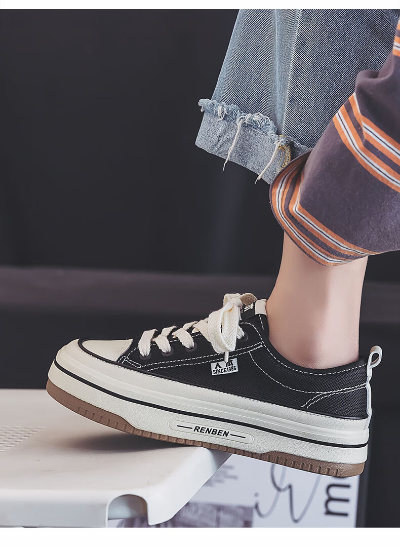 RENBEN Spring And Summer Canvas Shoes for Women, Breathable Mesh Women's Shoes, Thick-Soled Heightening Casual Shoes, Black (Canvas Style), Size 40 10