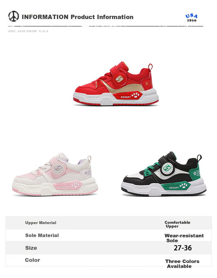 SNOOPY Children's Shoes, Boys And Girls Sports Shoes, Kids Casual Shoes, Student Campus Low-Top Sneakers, 5003 Pink, Size 30 2