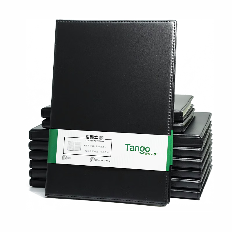 TANGO 25K Classic Business Leather Notebook Simple Black 120 Sheets Soft Cover Journal for Office Diary Meeting Notes Teaching Plan Notebook Customizable