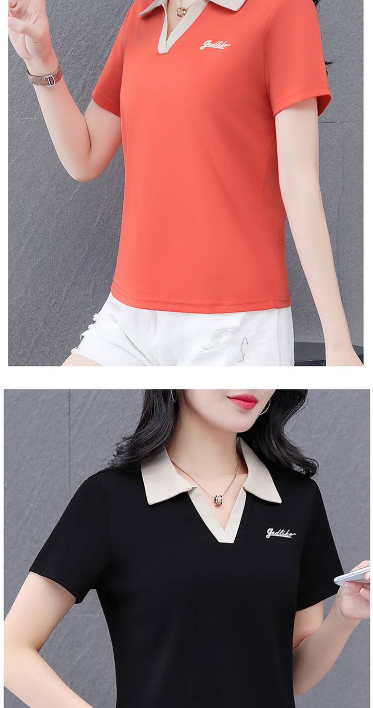 Woodpecker Women's Short Sleeve Polo Shirt Summer Ice Silk Slim Fit Breathable Sports Top Black M 18
