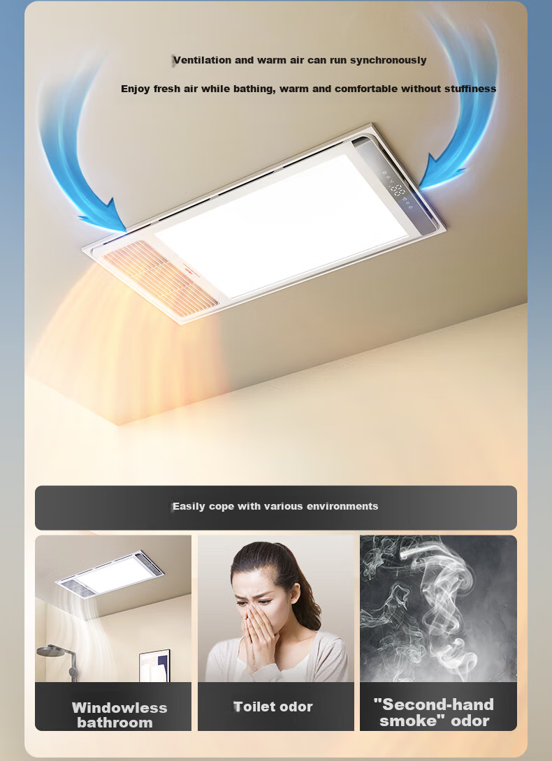 HEGII Smart Bathroom Heater, HLY Series Integrated Ceiling Light And Exhaust Fan, Heating And Ventilation Dual-Core HLY102 4