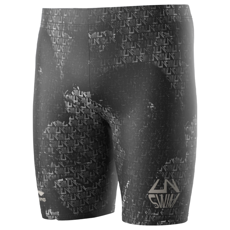 LI-NING Men's Quick-Dry Chlorine-Resistant Comfortable High-Elasticity 5-Point Training Swim Trunks 054 Black 2XL