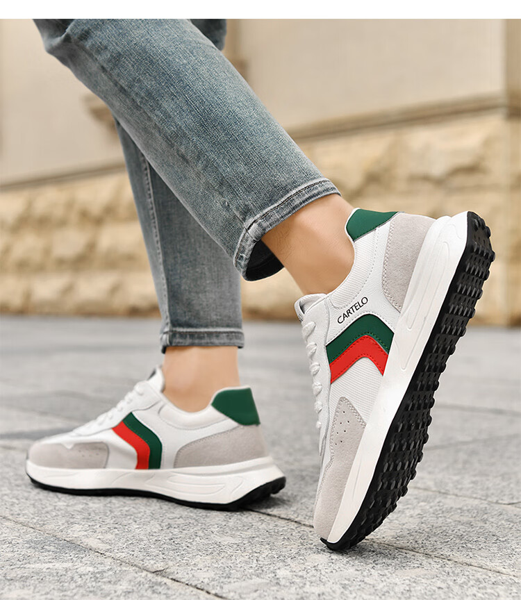 CARTELO Men's Casual Shoes, Breathable Trendy Versatile Travel Shoes, Men's Running Sneakers QH8038 White-Gray 41 16