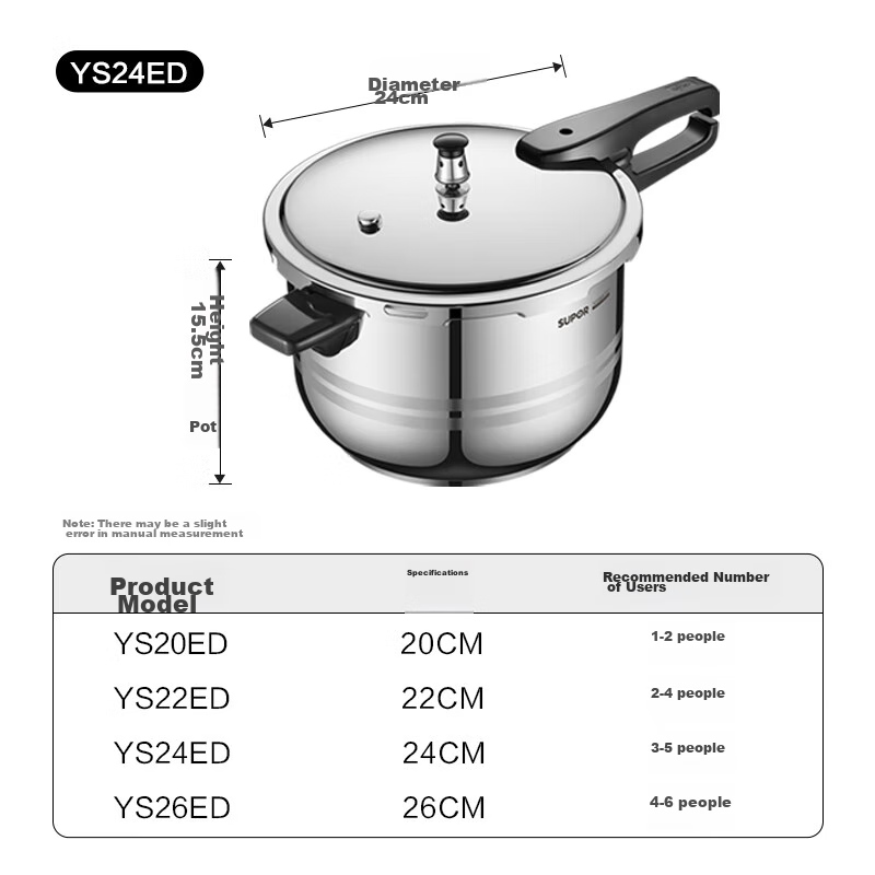 SUPOR 304 Stainless Steel 7.0L Pressure Cooker, 24cm [Suitable for 3-5 People], Quick Cooking, Explosion-Proof High Pressure Cooker, Compatible with Induction Cooker