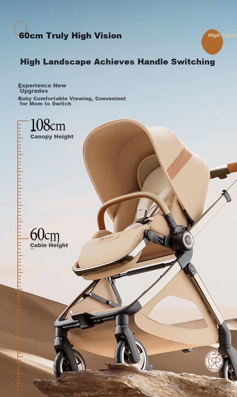 Elittile Baby Stroller 0-3 Years Foldable Reclining Shock Absorption High Landscape Baby Pram EMUpro Moonflower Blue 10