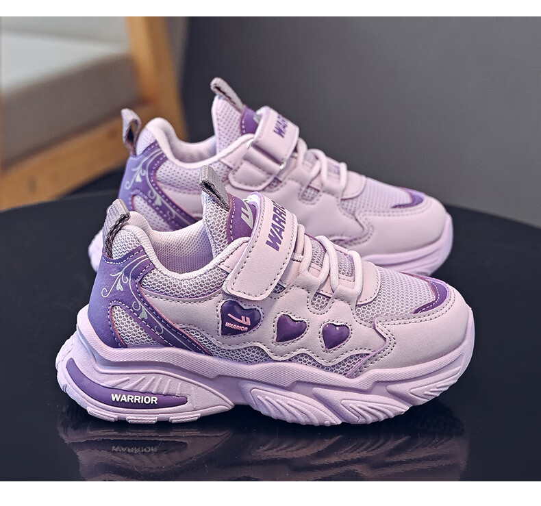 Warrior Spring And Autumn Girls' Soft-Soled Running Shoes, Breathable Mesh Sneakers WZ(CL)-1228, Light Purple/deep Purple, Size 36 7