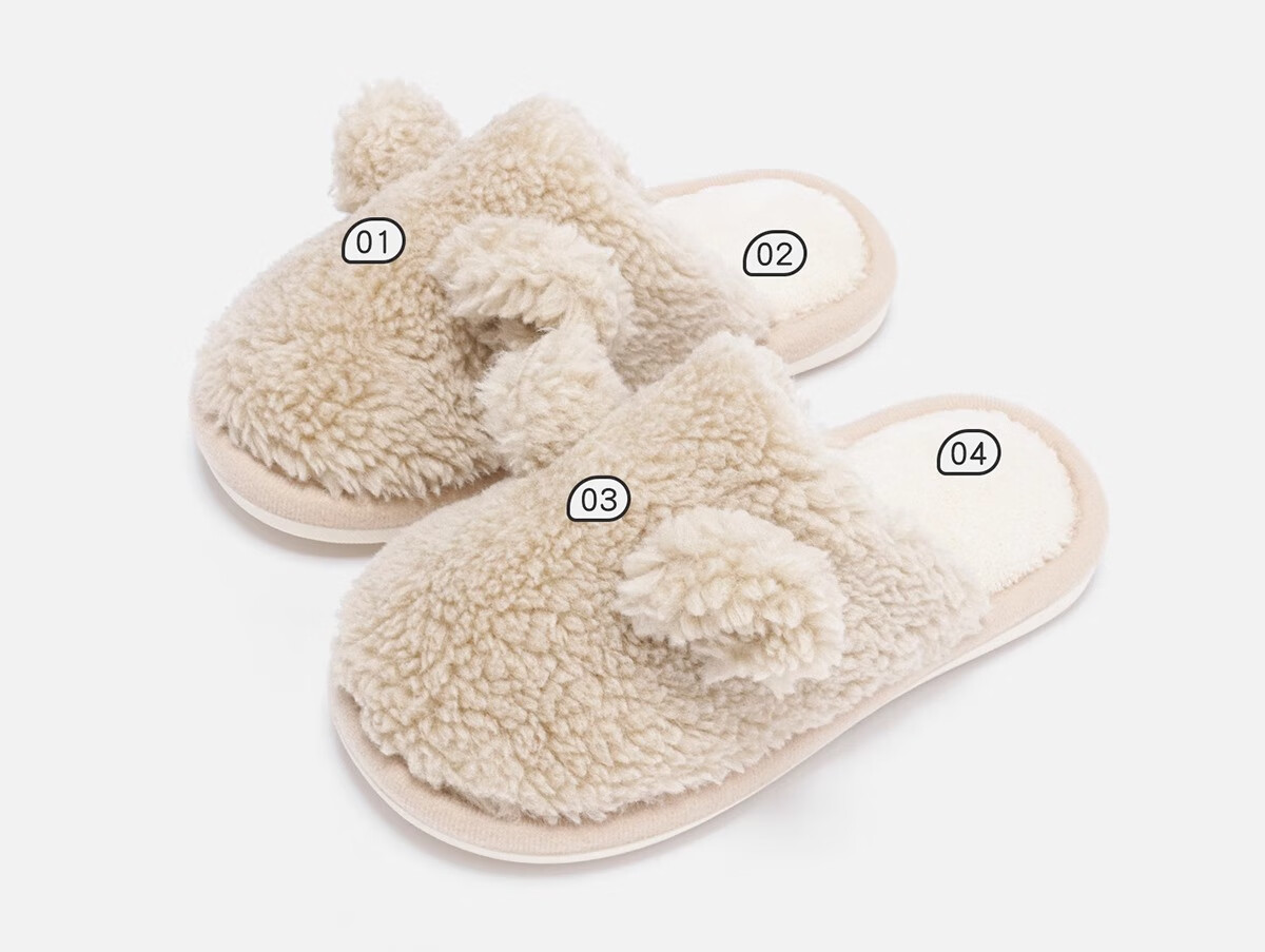 Banbi Children's Slippers, Autumn And Winter Warm Indoor Non-Slip Plush Cotton Shoes for Boys And Girls, Light Khaki, Size 33-34 4