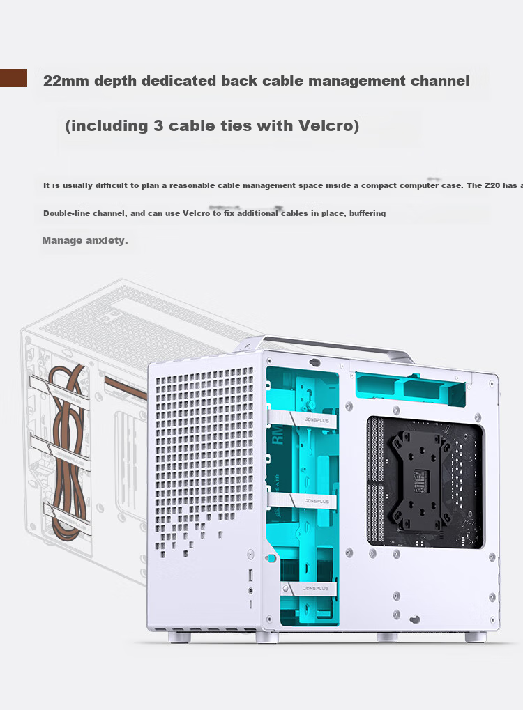 JONSBO Z20 White MATX Case (Approximately 20L, Detachable Handle, 240mm Radiator Support, 163mm Air Cooling, ATX Power Supply, Long Graphics Card, Type-C) 23