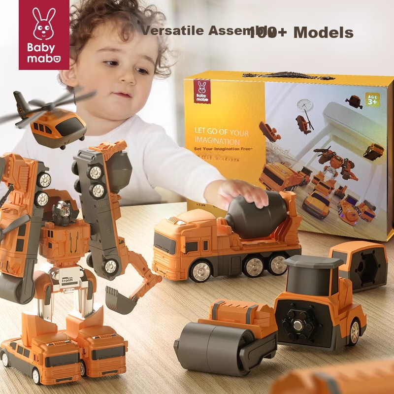 Mabaozibao Children's Toy for Boys Aged 1-3 Magnetic Building Blocks, Transformable Construction Vehicle, Birthday Gift, Educational Toy for Toddlers