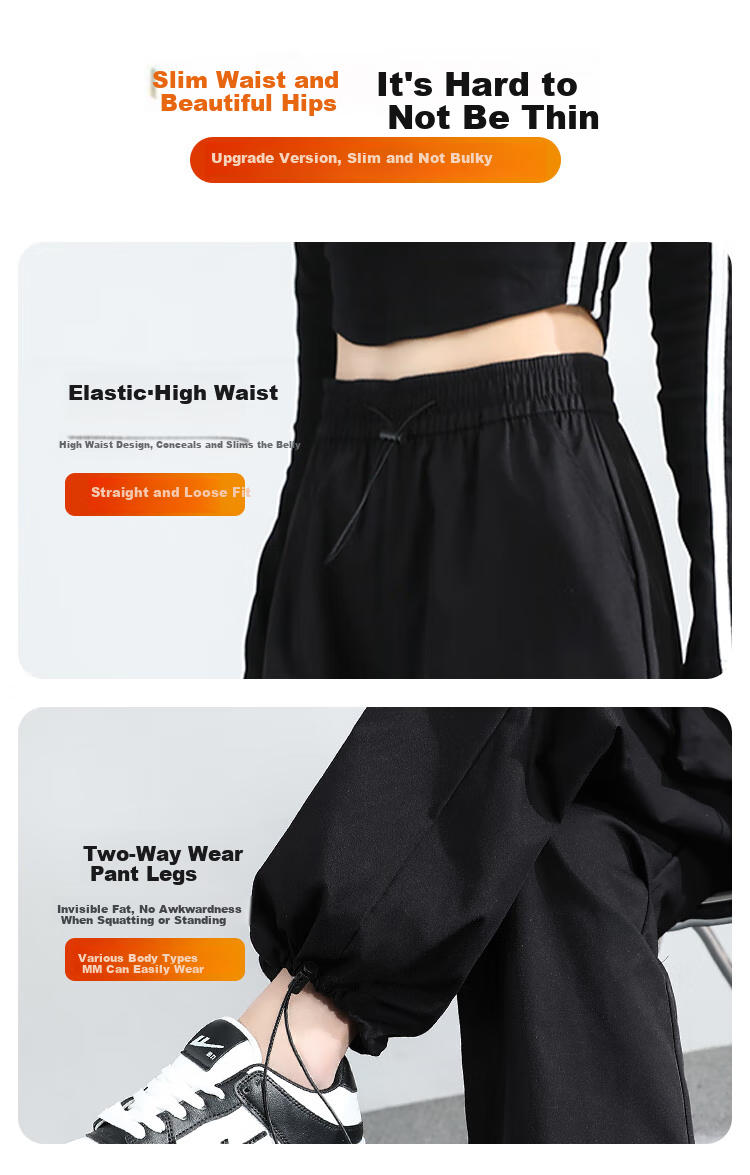FitonTon Women's Spring Parachute Cargo Pants, High-Waisted Wide-Leg Trousers, Slimming Straight-Leg Drawstring Casual Sports Pants for Women S 5
