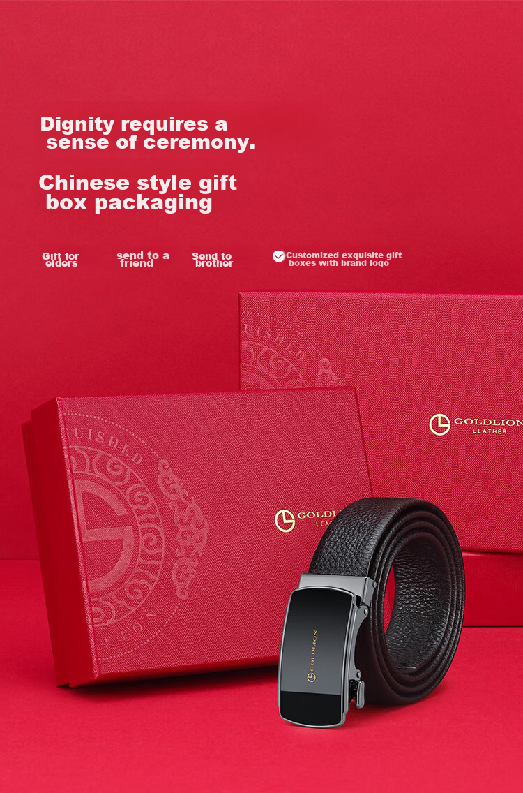 Goldlion Men's Automatic Buckle Belt, Top-Grain Leather Waistband Gift Box, Business Fashion Trouser Belt, Birthday Gift 2